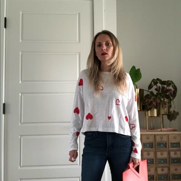 Rachel Roy White/Red Long Sleeve Crop - S/P - Picture 1 of 9